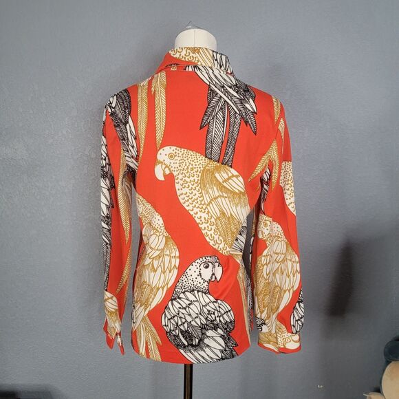 Vintage Hamilton Dallas Parrot Print Button Down Shirt Small Red Orange Gold Bir - Picture 5 of 16